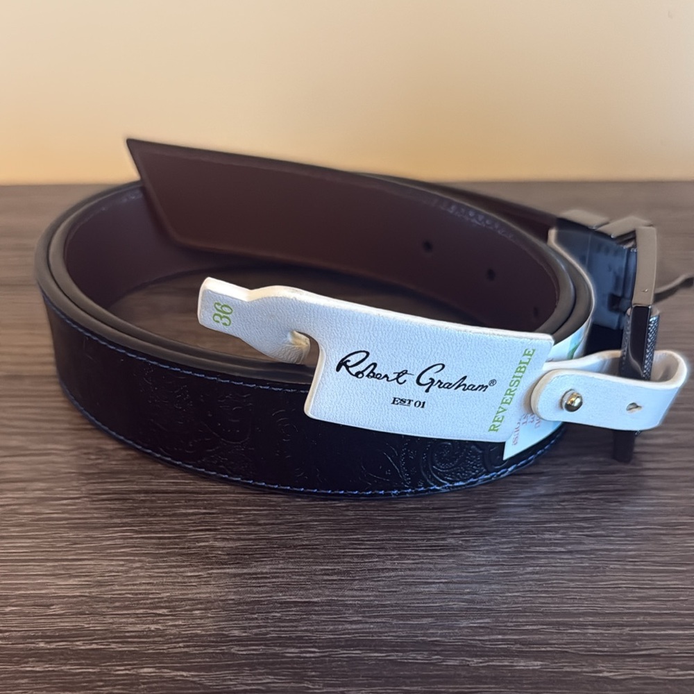 Robert Graham Black/Brown Leather Belt - NWT - 36